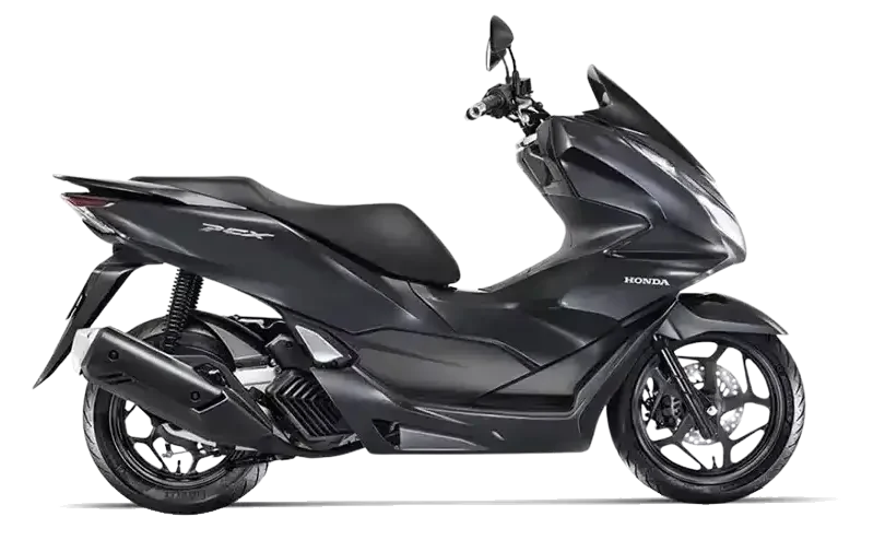 Czarny skuter Honda PCX 125 na białym tle – oferta wynajmu skuterów w Motorland.rent Malaga
